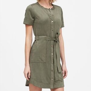 Suede Green Button-Down Dress